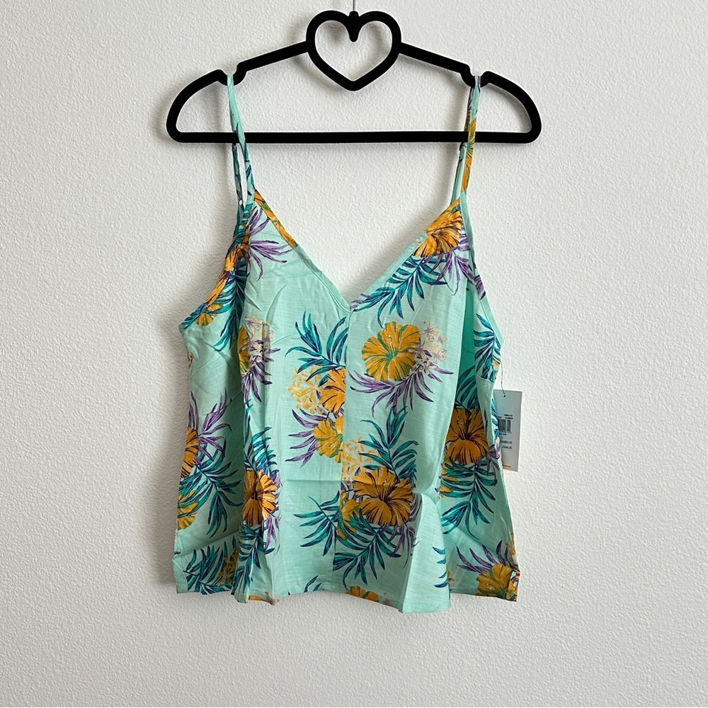 Hurley Teal Floral V-Neckline Adjustable Strap Cami Top Size Various